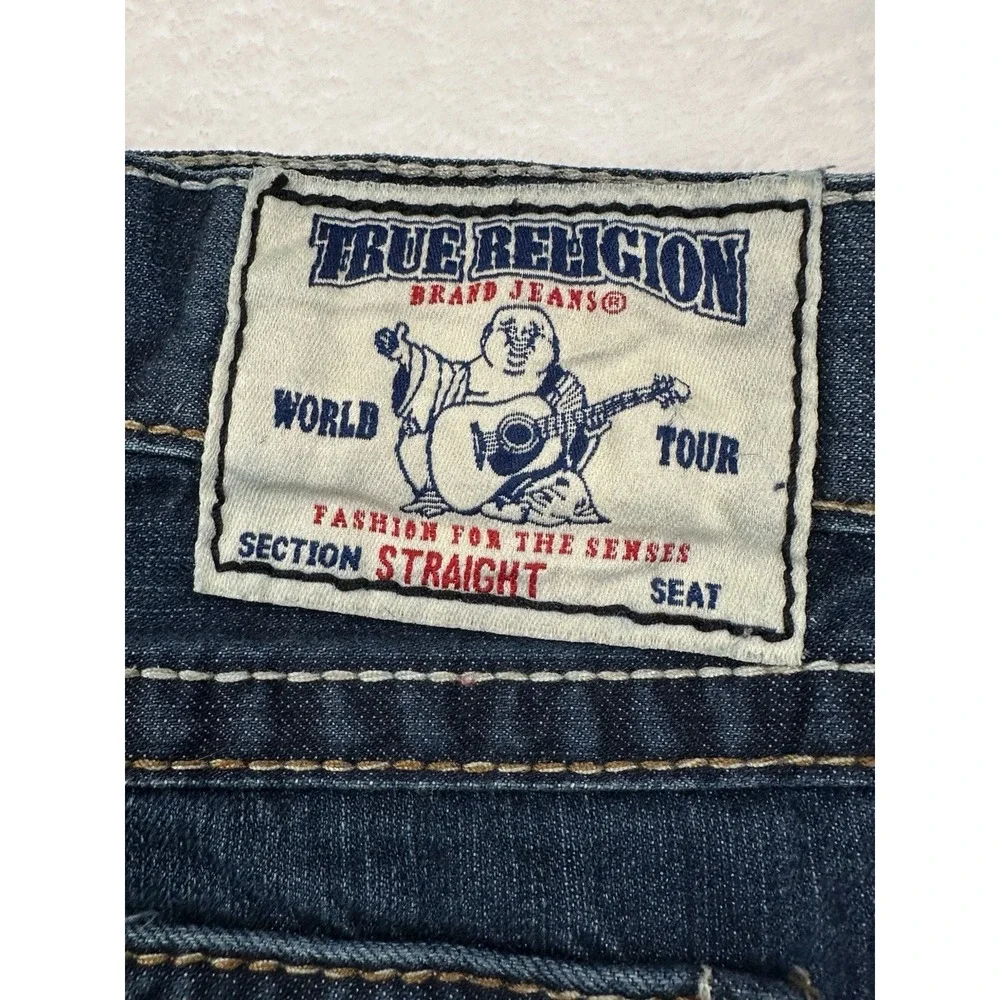 True Religion Men's 40 Blue Super T Flap Jeans Mb3 Thick Stitch Semetary Keef
